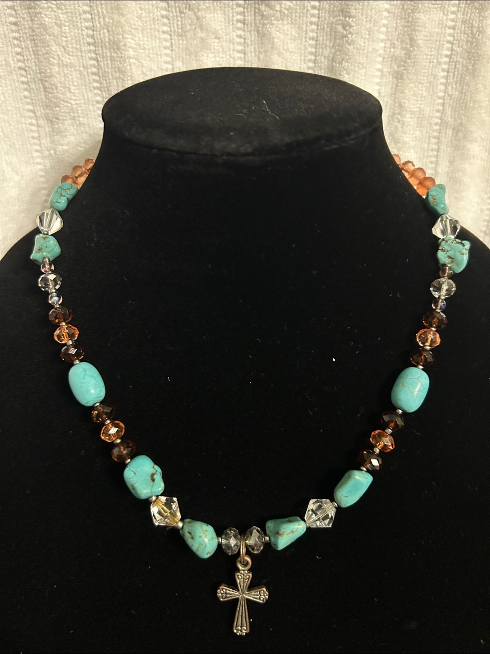 Turquoise and Amber Cross Pendant Necklace - Women Jewelry